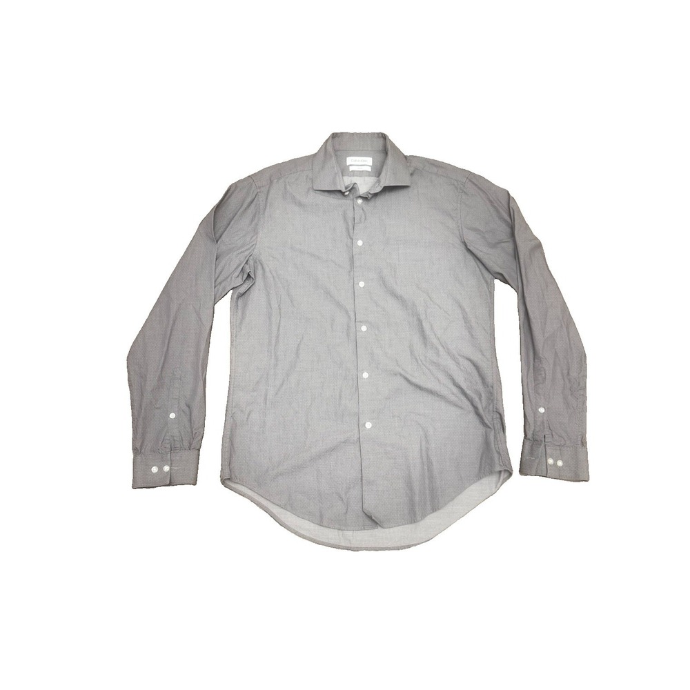 Calvin Klein Mens 15.5 34/35 M Slim Fit Gray Micro Dot Dress Shirt Long Sleeve